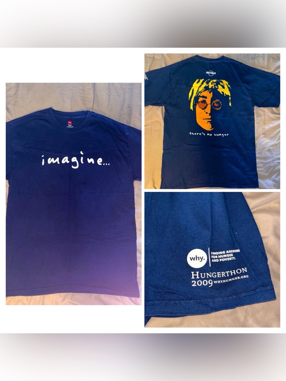 RARE John Lennon HARD ROCK Short Sleeve Graphic T Shirt HUNGERTHON 2009 Medium